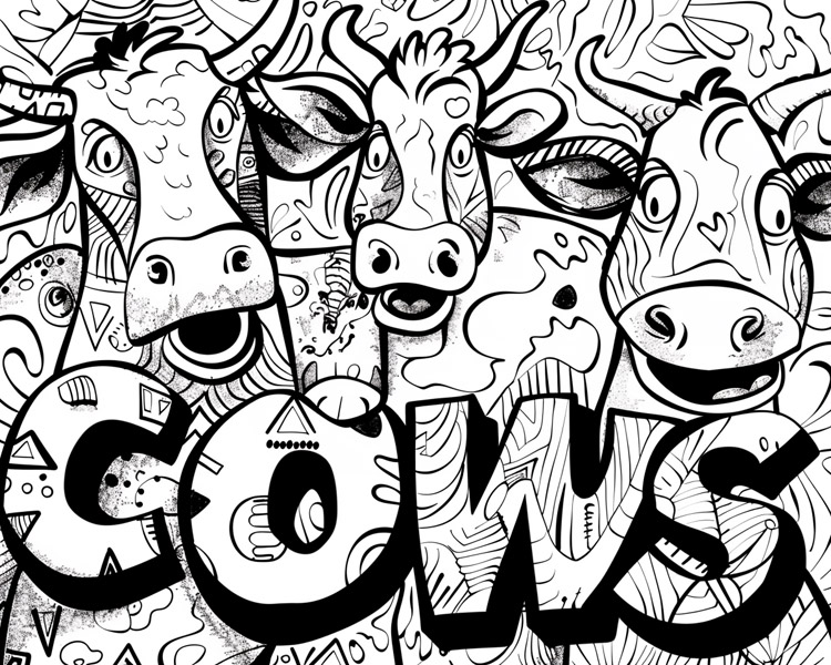 graffiti coloring page of cows