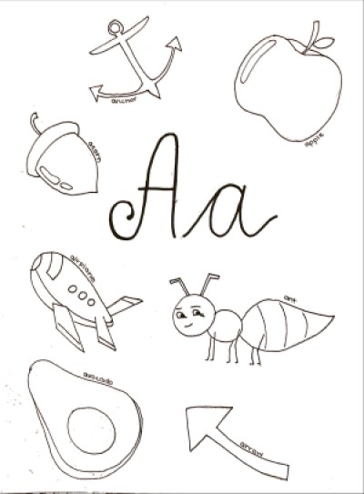 cursive letter a coloring page