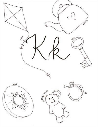 cursive letter k coloring page