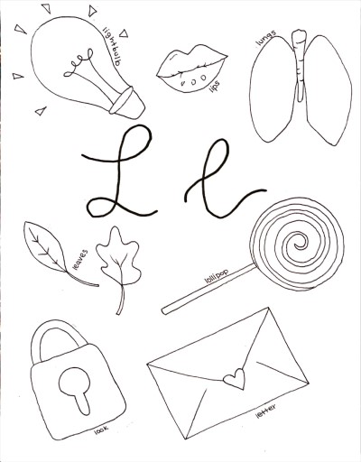 cursive letter l coloring page