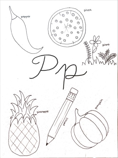 cursive letter p coloring page