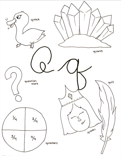 cursive letter q coloring page