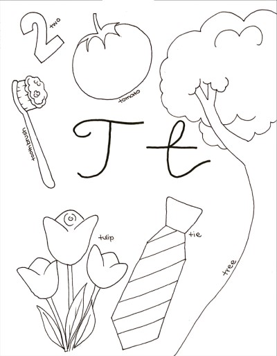 cursive letter t coloring page