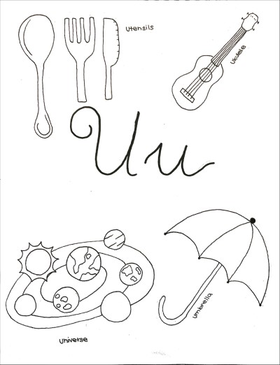 cursive letter u coloring page