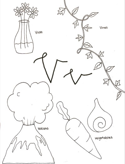 cursive letter v coloring page