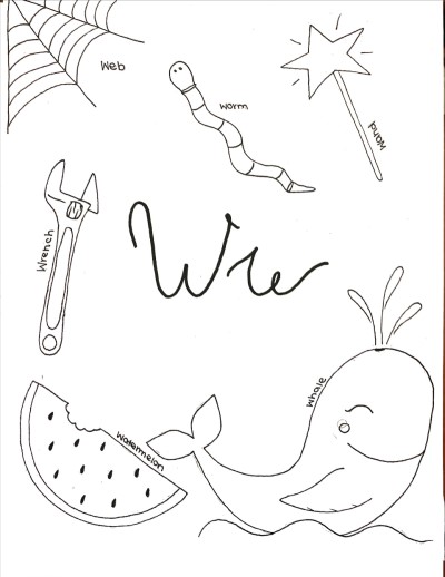 cursive letter w coloring page