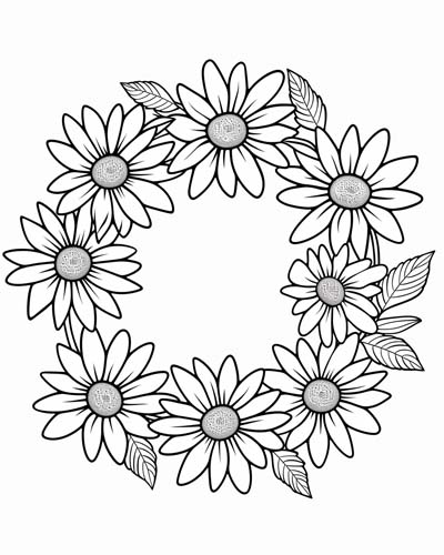 a wreath of daisies coloring page