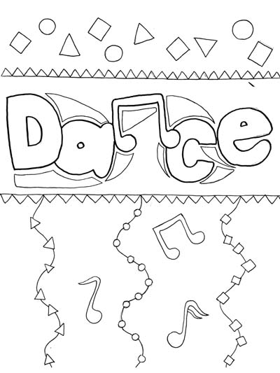 dance word art coloring page