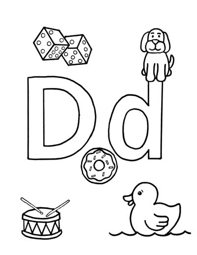 What begins with D d coloring page