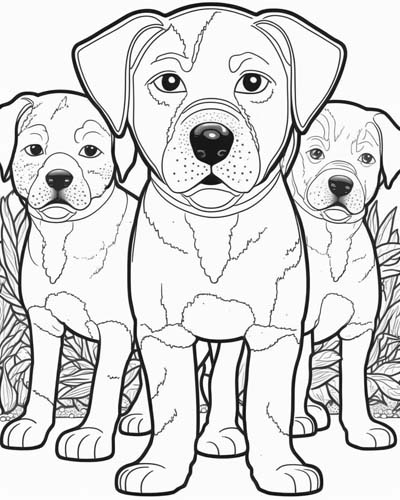 three puppies coloring book page