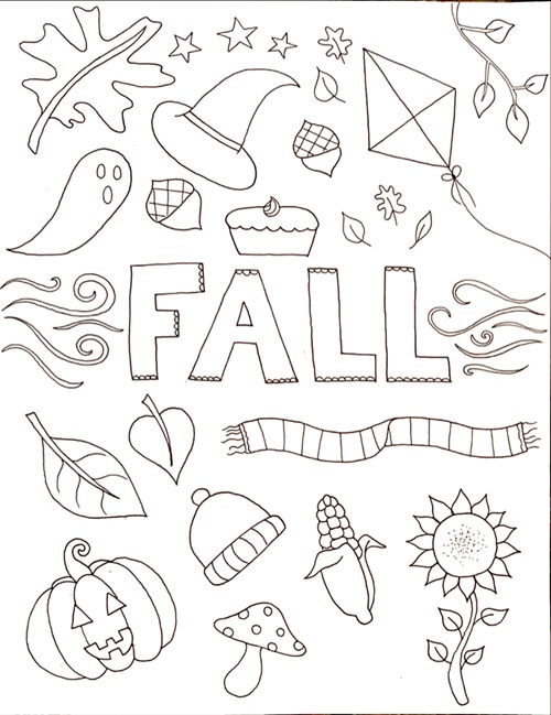 autumn doodle coloring page