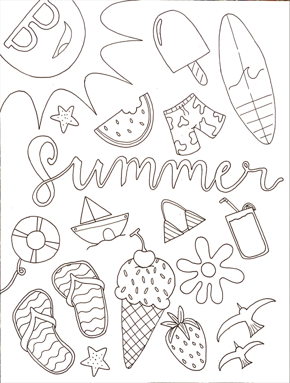 summer doodle coloring page