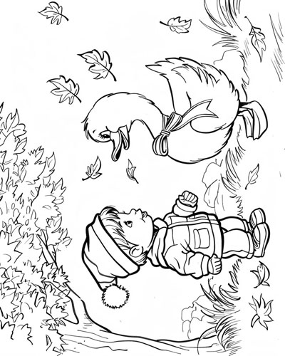 coloring page of a child and their duck