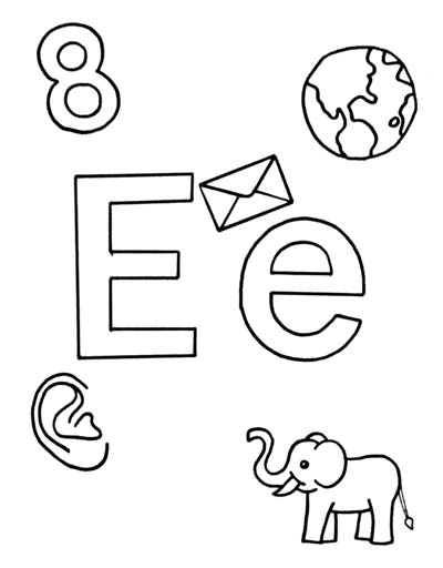 What begins with e coloring page