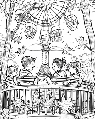 coloring page of children on the ferris wheel