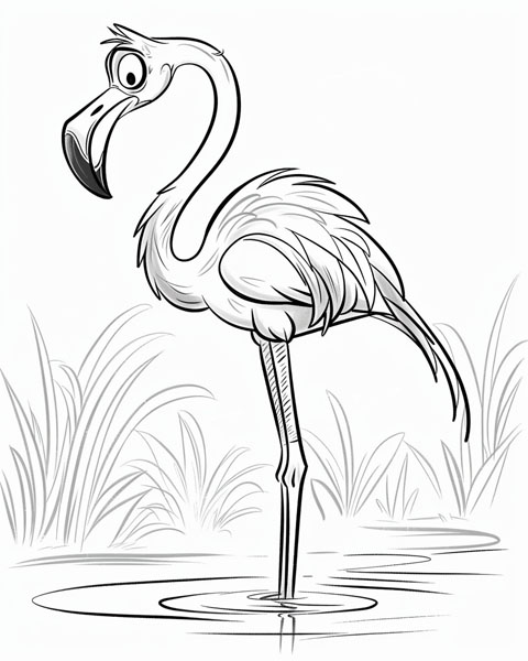 world animal day coloring page of a flamingo