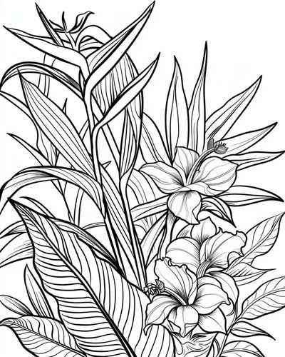 coloring page of tropical flowers