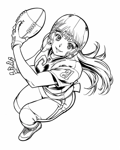 coloring page of a girl football player