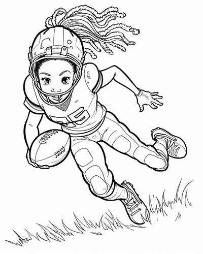 coloring page of a girl football player