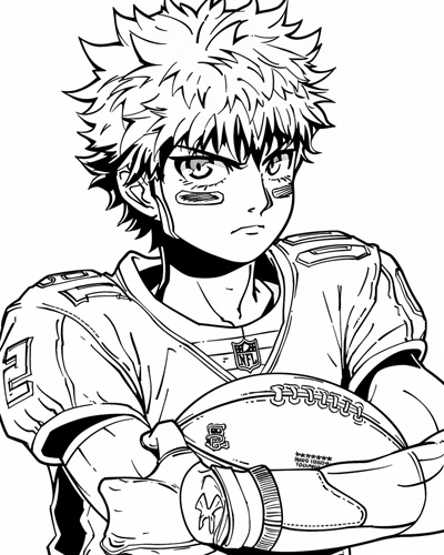 coloring page of a boy football player