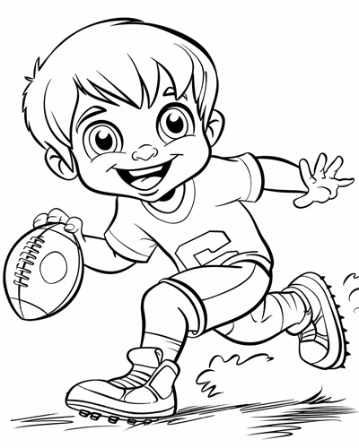 coloring page of a child playing football