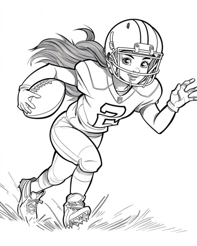 coloring page of a child playing football