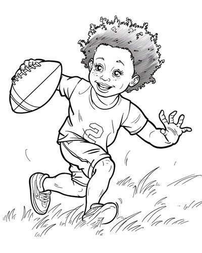 coloring page of a boy football player