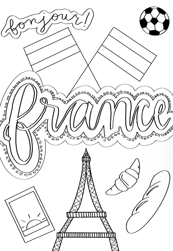 France doodle art coloring page