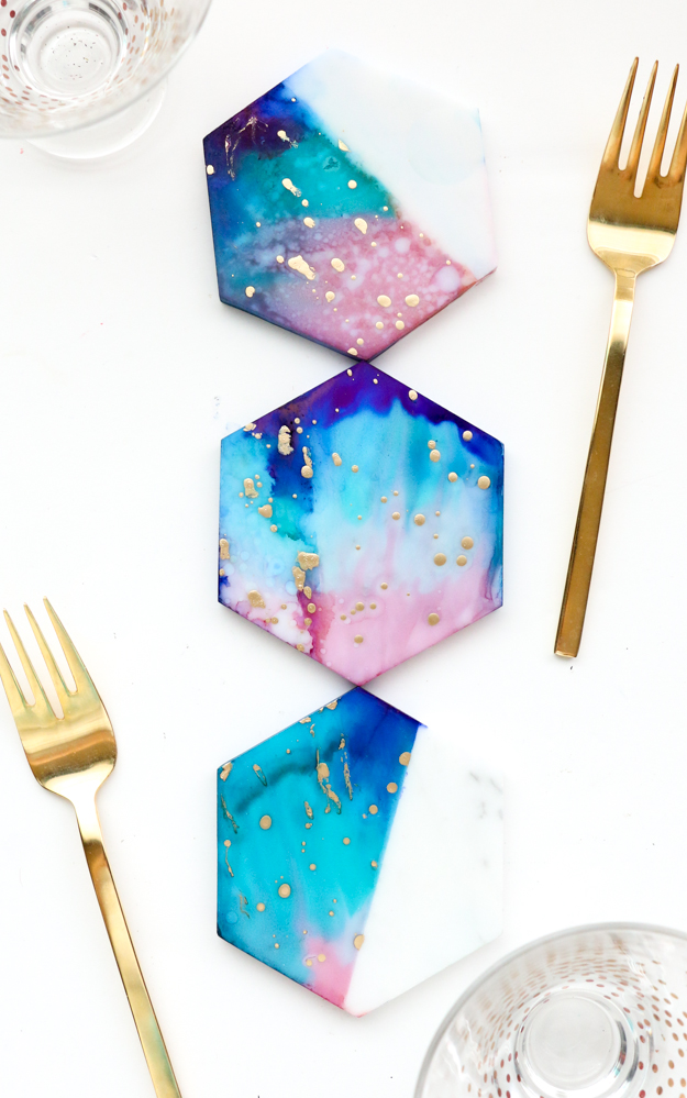 Galaxy Color Blocked Marble Coasters