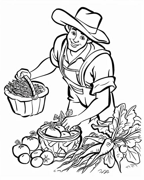 farmer in the garden coloring page