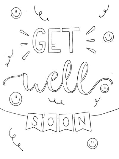 get well soon word art coloring page