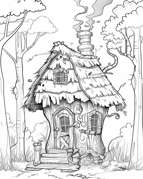 haunted cottage coloring page