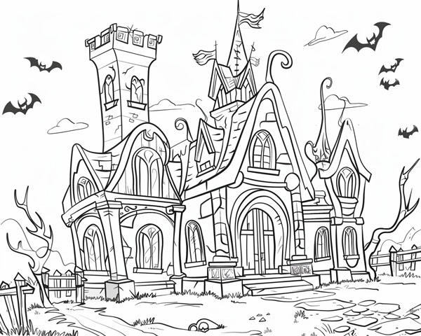 haunted house coloring page