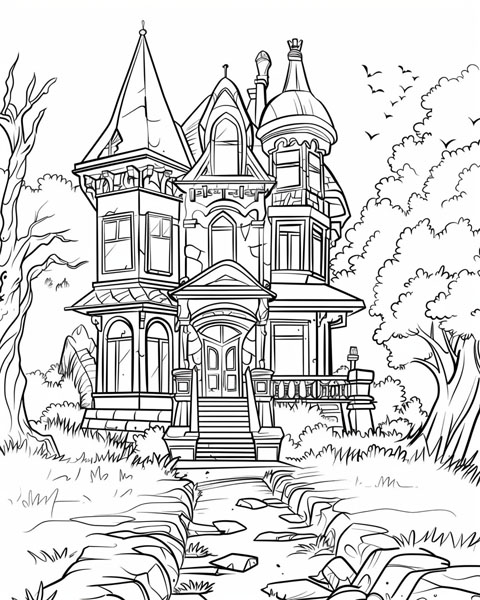 haunted house coloring page