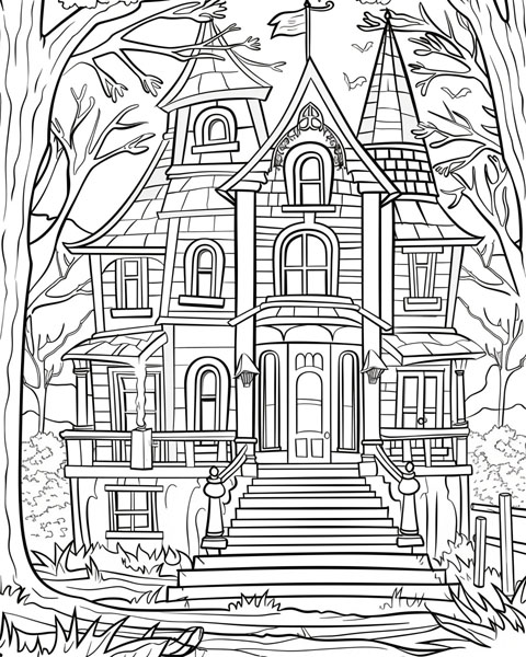 haunted house coloring page