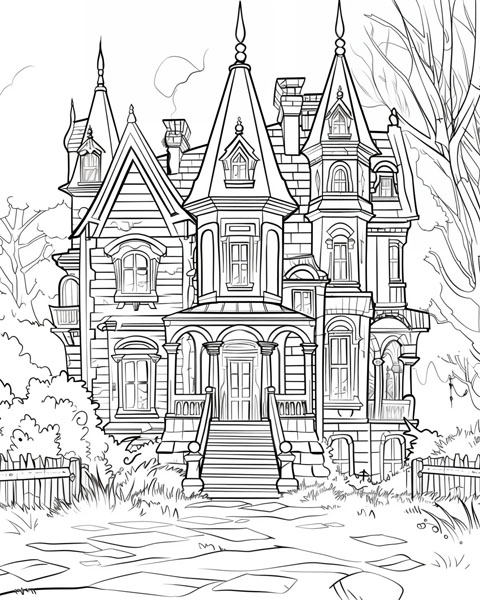 haunted house coloring page