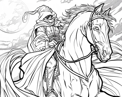 coloring page of the headless horseman