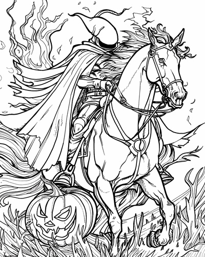 coloring page of the headless horseman