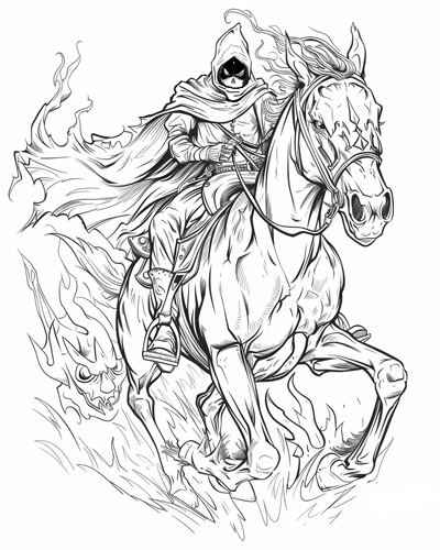 coloring page of the headless horseman