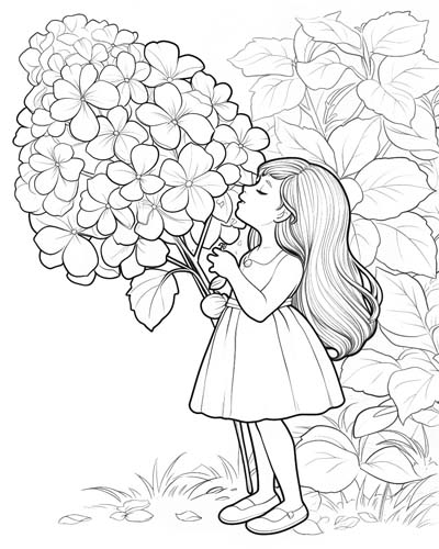 coloring page of a boy holding a bouquet of gladiolus flowers