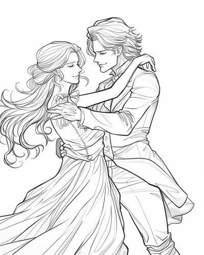 coloring page of Ichabod Crane dancing with Katrina