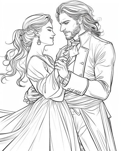 coloring page of Ichabod Crane dancing with Katrina