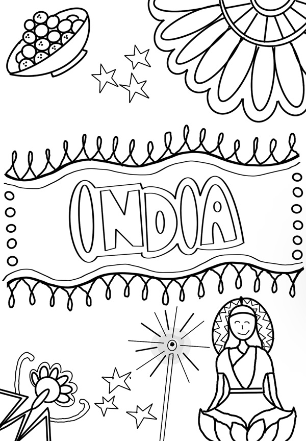 India doodle art coloring page