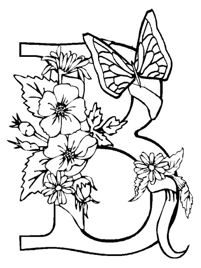 Letter B is for butterfly coloring page