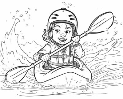 coloring page of a girl kayaking