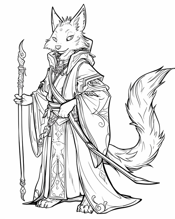 coloring page of a male kitsune