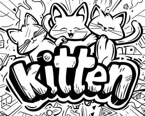 graffiti coloring page of a kitten