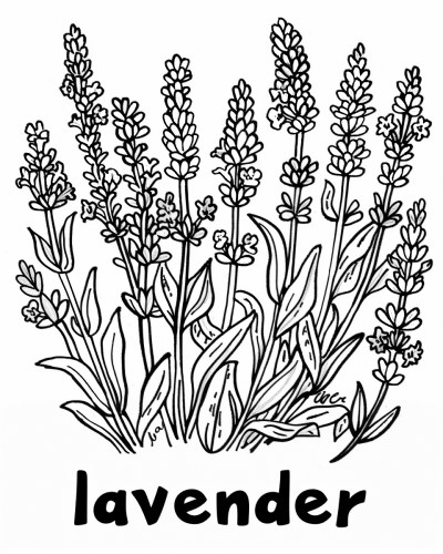 coloring page of lavender with a word label