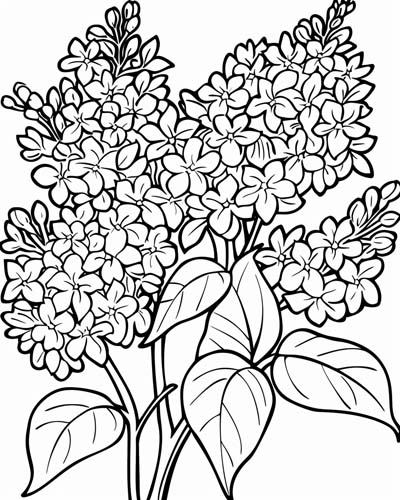 coloring page of a lilac branch with flowers