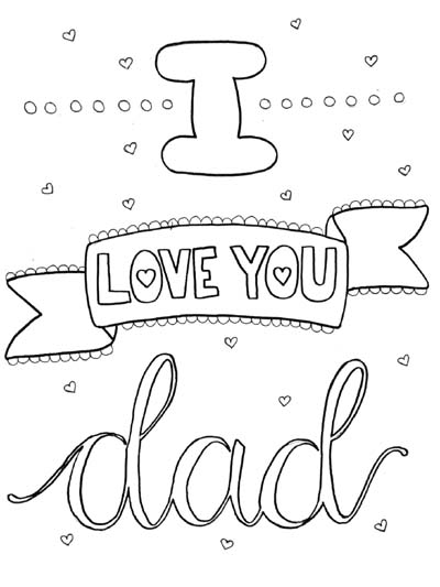 I Love Dad word art coloring page